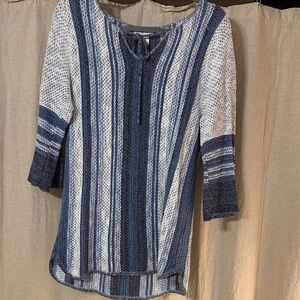 Christopher & Banks Blue and White Knit V-Neck Sweater
